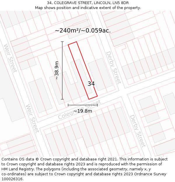 34, COLEGRAVE STREET, LINCOLN, LN5 8DR: Plot and title map