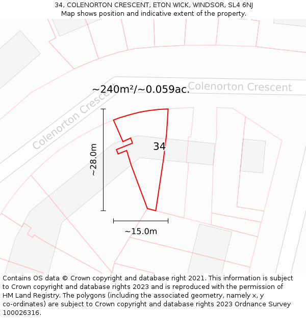 34, COLENORTON CRESCENT, ETON WICK, WINDSOR, SL4 6NJ: Plot and title map