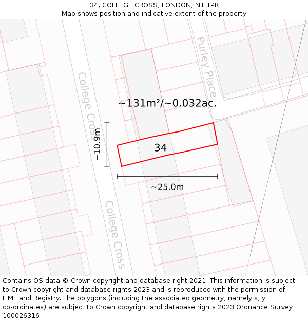 34, COLLEGE CROSS, LONDON, N1 1PR: Plot and title map