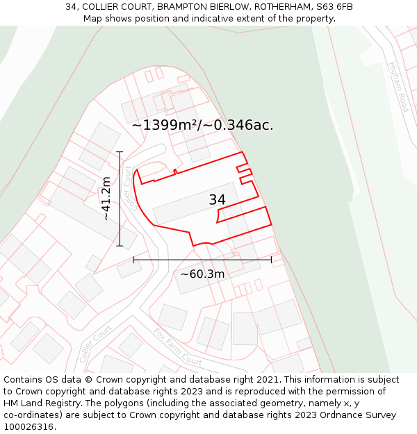 34, COLLIER COURT, BRAMPTON BIERLOW, ROTHERHAM, S63 6FB: Plot and title map