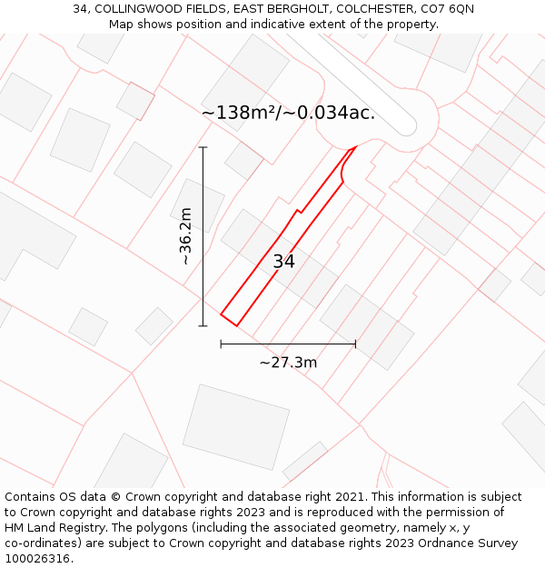 34, COLLINGWOOD FIELDS, EAST BERGHOLT, COLCHESTER, CO7 6QN: Plot and title map