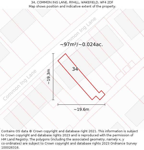 34, COMMON ING LANE, RYHILL, WAKEFIELD, WF4 2DF: Plot and title map