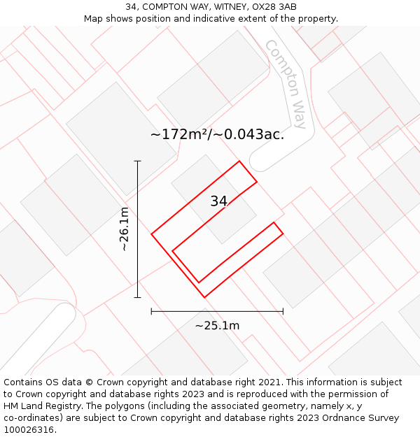 34, COMPTON WAY, WITNEY, OX28 3AB: Plot and title map