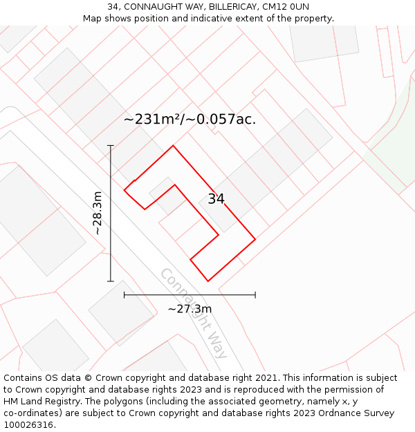34, CONNAUGHT WAY, BILLERICAY, CM12 0UN: Plot and title map