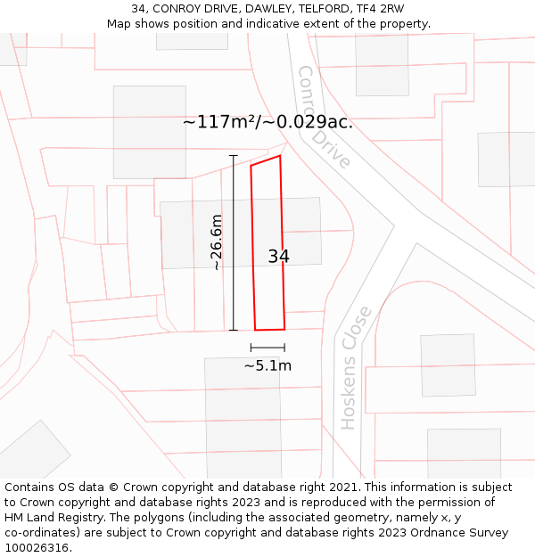 34, CONROY DRIVE, DAWLEY, TELFORD, TF4 2RW: Plot and title map