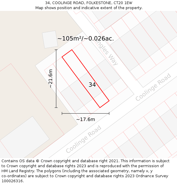 34, COOLINGE ROAD, FOLKESTONE, CT20 1EW: Plot and title map