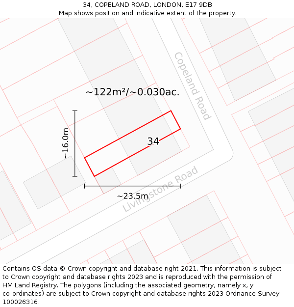 34, COPELAND ROAD, LONDON, E17 9DB: Plot and title map