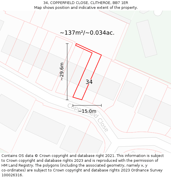 34, COPPERFIELD CLOSE, CLITHEROE, BB7 1ER: Plot and title map