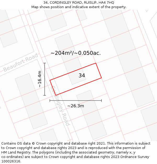 34, CORDINGLEY ROAD, RUISLIP, HA4 7HQ: Plot and title map