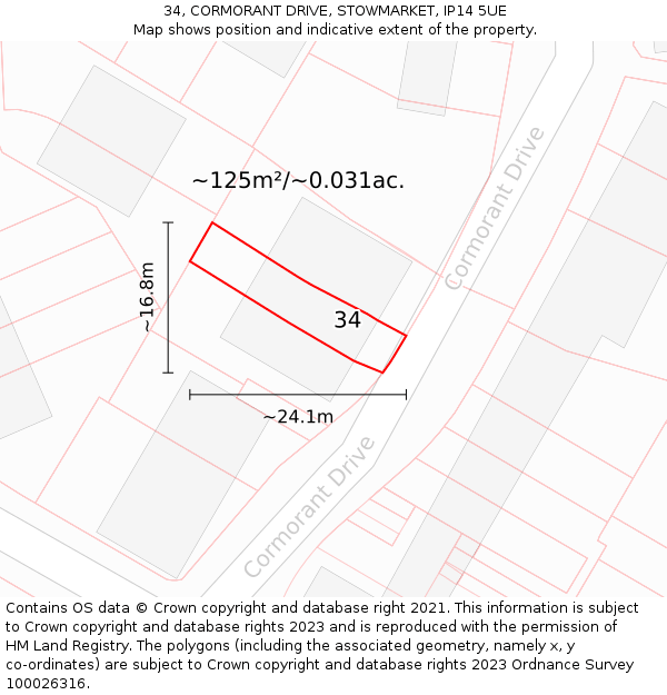 34, CORMORANT DRIVE, STOWMARKET, IP14 5UE: Plot and title map