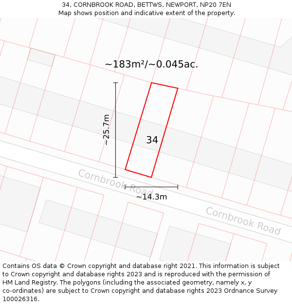 34, CORNBROOK ROAD, BETTWS, NEWPORT, NP20 7EN: Plot and title map