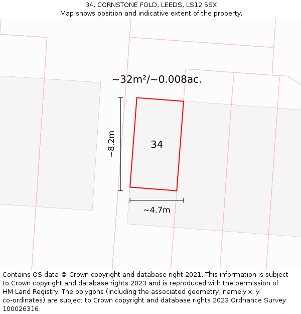34, CORNSTONE FOLD, LEEDS, LS12 5SX: Plot and title map