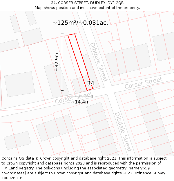 34, CORSER STREET, DUDLEY, DY1 2QR: Plot and title map