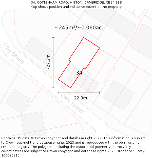 34, COTTENHAM ROAD, HISTON, CAMBRIDGE, CB24 9ES: Plot and title map