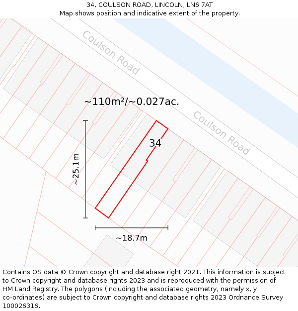 34, COULSON ROAD, LINCOLN, LN6 7AT: Plot and title map