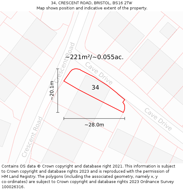 34, CRESCENT ROAD, BRISTOL, BS16 2TW: Plot and title map
