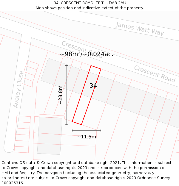 34, CRESCENT ROAD, ERITH, DA8 2AU: Plot and title map