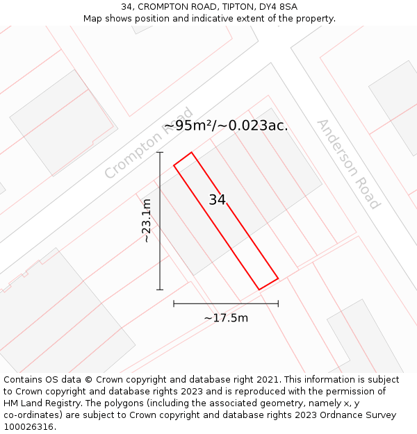 34, CROMPTON ROAD, TIPTON, DY4 8SA: Plot and title map