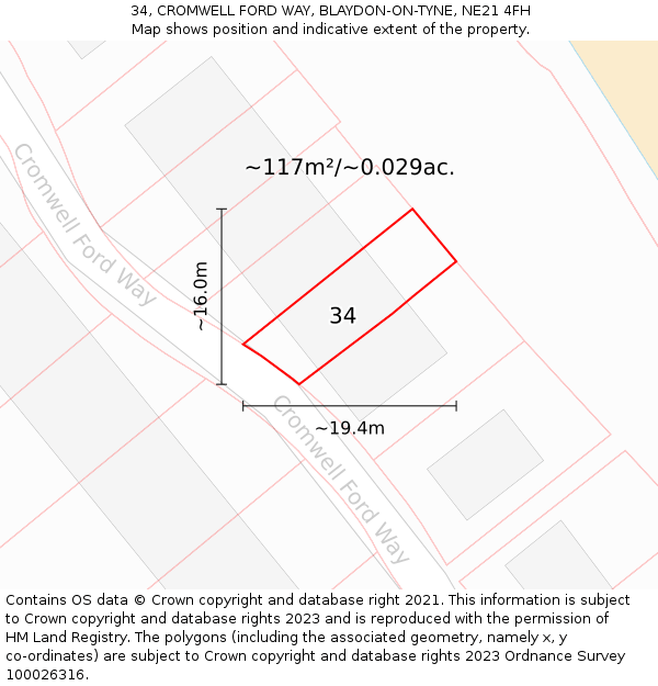 34, CROMWELL FORD WAY, BLAYDON-ON-TYNE, NE21 4FH: Plot and title map