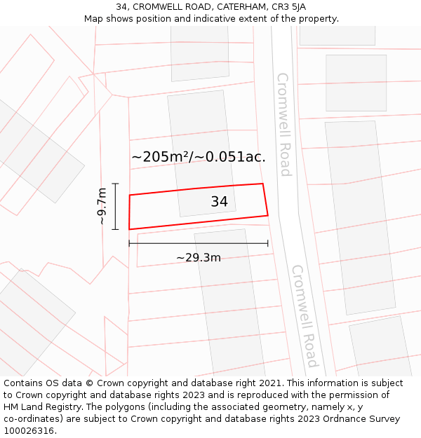 34, CROMWELL ROAD, CATERHAM, CR3 5JA: Plot and title map