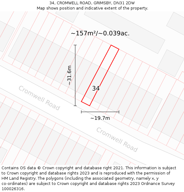 34, CROMWELL ROAD, GRIMSBY, DN31 2DW: Plot and title map