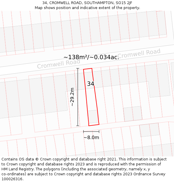 34, CROMWELL ROAD, SOUTHAMPTON, SO15 2JF: Plot and title map
