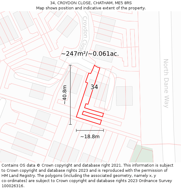 34, CROYDON CLOSE, CHATHAM, ME5 8RS: Plot and title map
