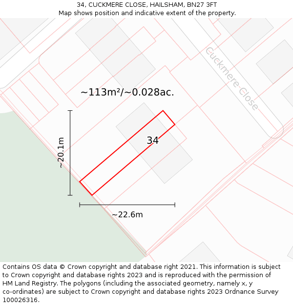 34, CUCKMERE CLOSE, HAILSHAM, BN27 3FT: Plot and title map
