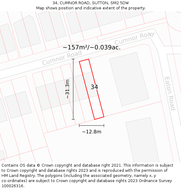 34, CUMNOR ROAD, SUTTON, SM2 5DW: Plot and title map
