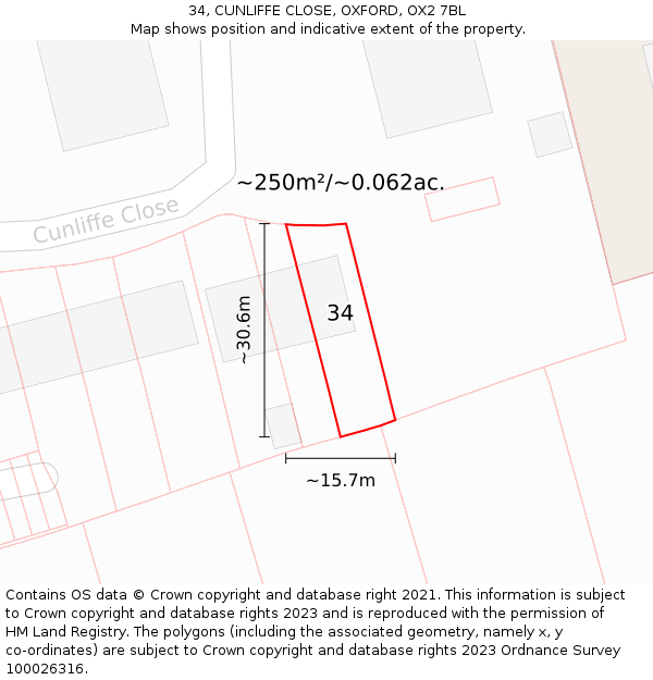 34, CUNLIFFE CLOSE, OXFORD, OX2 7BL: Plot and title map