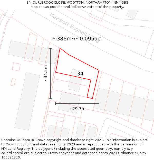 34, CURLBROOK CLOSE, WOOTTON, NORTHAMPTON, NN4 6BS: Plot and title map