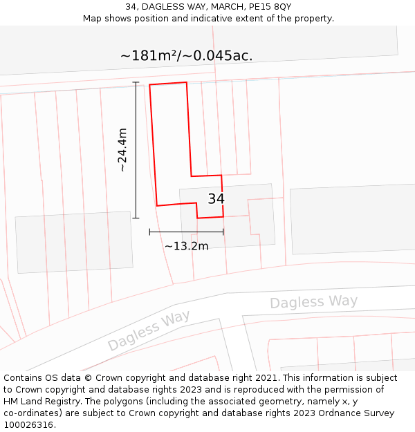 34, DAGLESS WAY, MARCH, PE15 8QY: Plot and title map