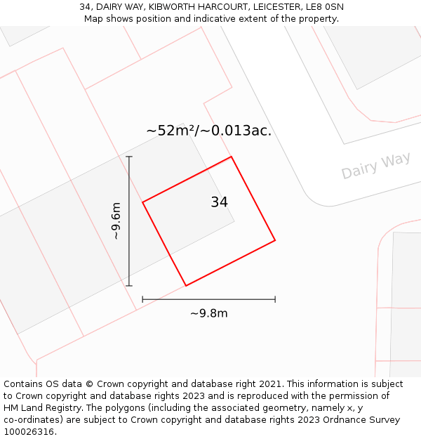 34, DAIRY WAY, KIBWORTH HARCOURT, LEICESTER, LE8 0SN: Plot and title map