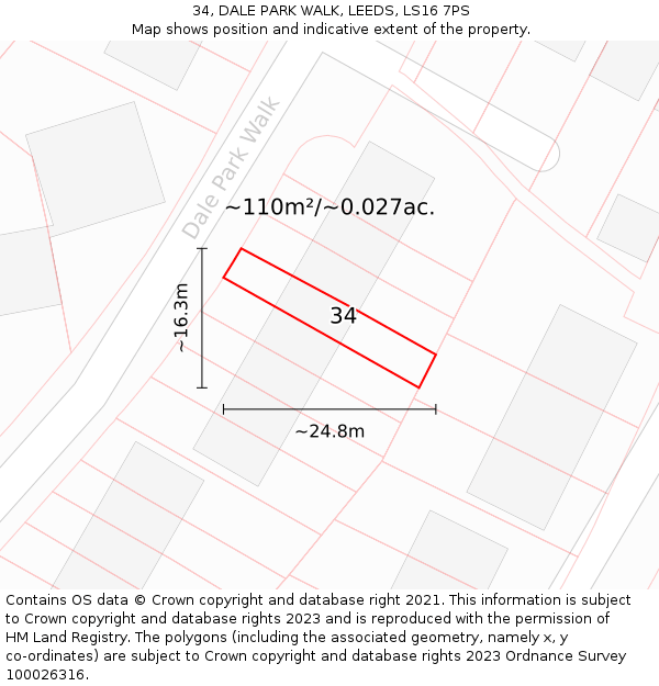 34, DALE PARK WALK, LEEDS, LS16 7PS: Plot and title map