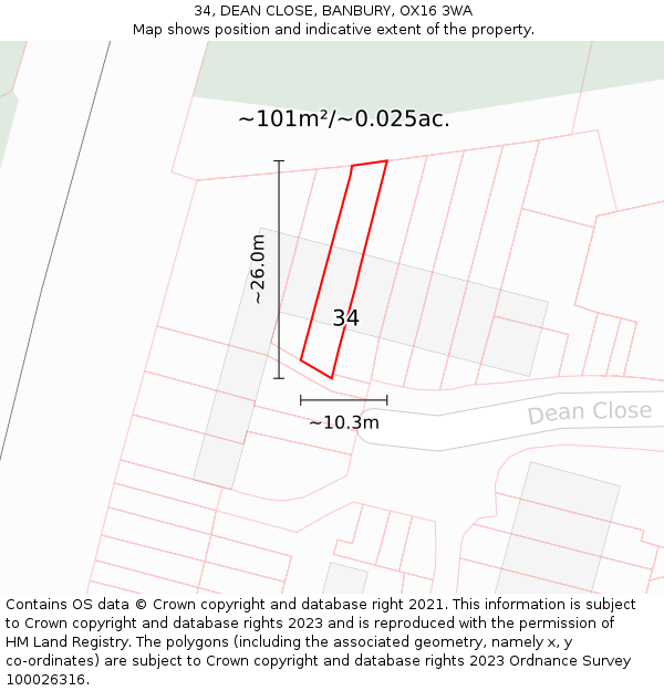 34, DEAN CLOSE, BANBURY, OX16 3WA: Plot and title map