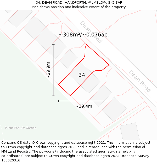 34, DEAN ROAD, HANDFORTH, WILMSLOW, SK9 3AF: Plot and title map