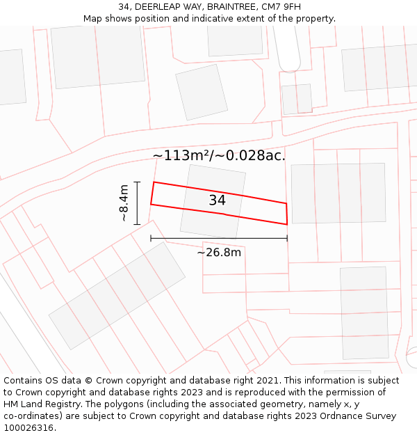 34, DEERLEAP WAY, BRAINTREE, CM7 9FH: Plot and title map