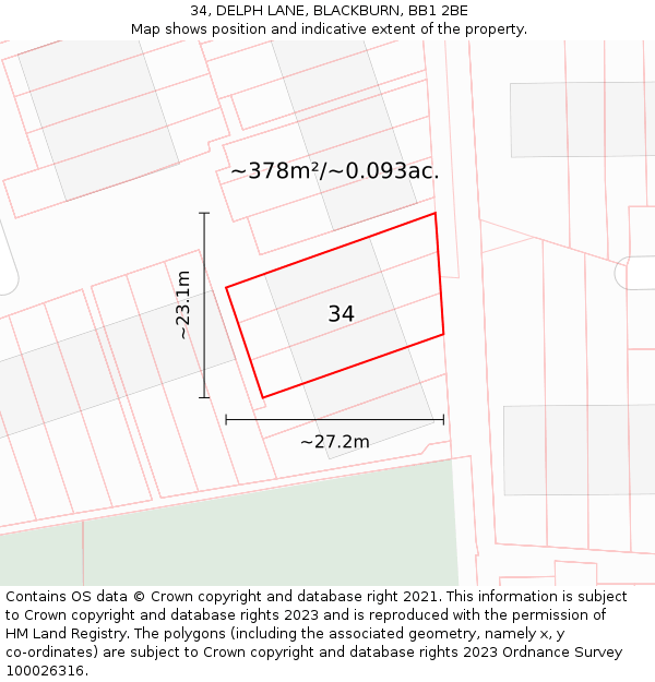 34, DELPH LANE, BLACKBURN, BB1 2BE: Plot and title map