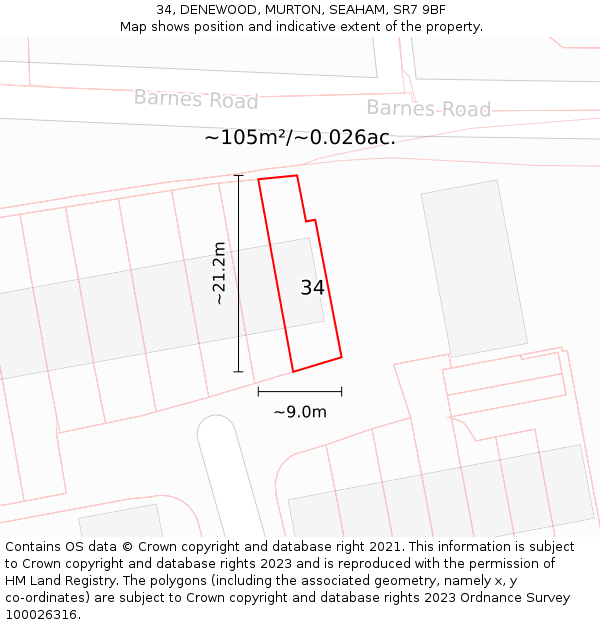 34, DENEWOOD, MURTON, SEAHAM, SR7 9BF: Plot and title map