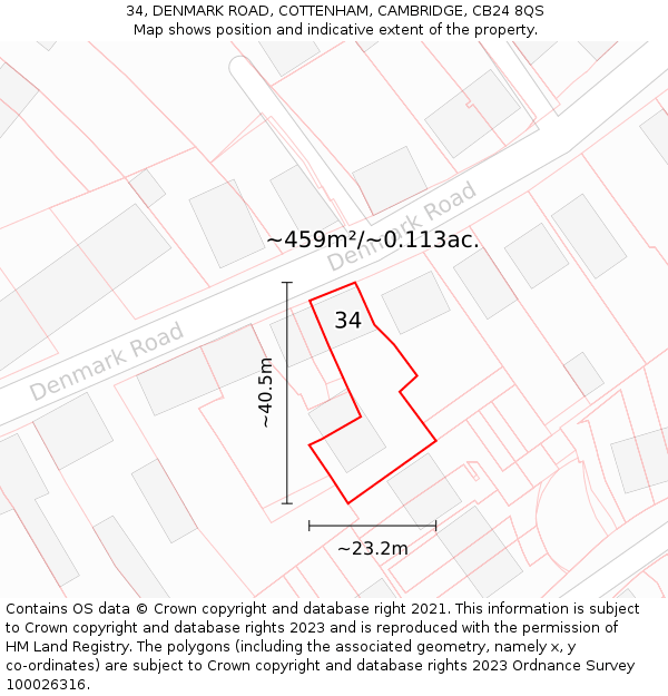 34, DENMARK ROAD, COTTENHAM, CAMBRIDGE, CB24 8QS: Plot and title map