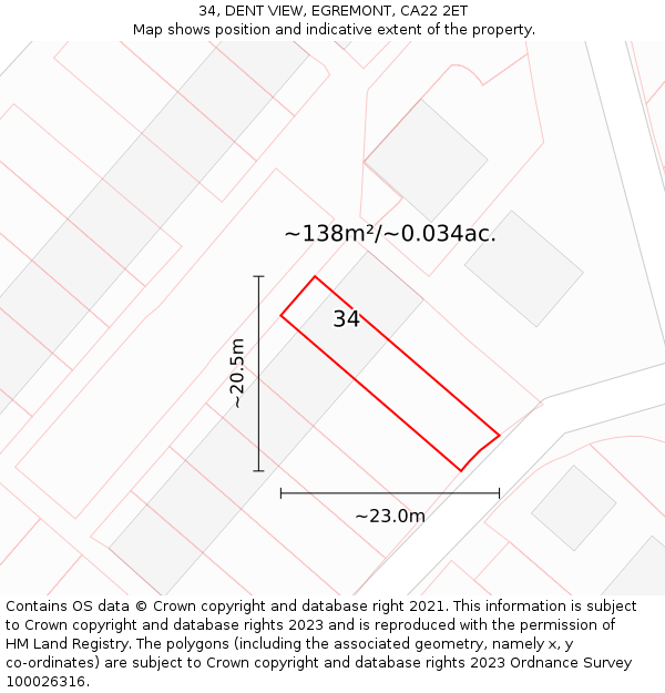 34, DENT VIEW, EGREMONT, CA22 2ET: Plot and title map