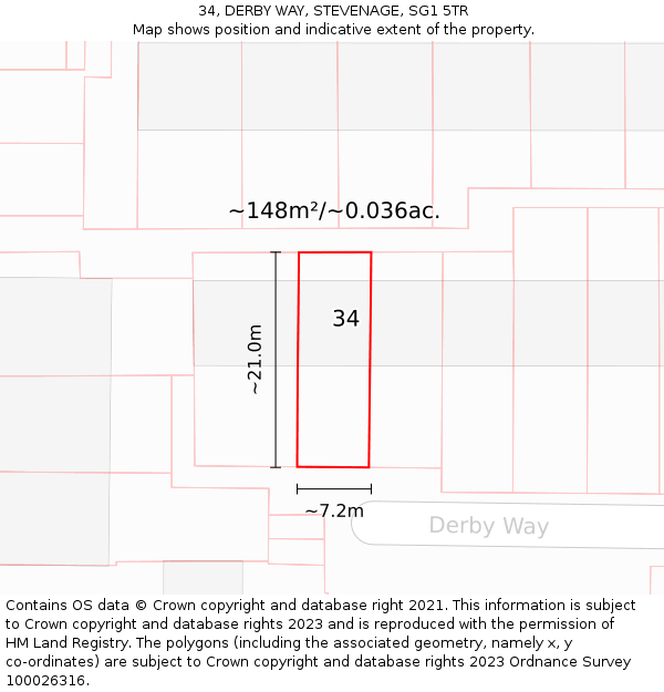 34, DERBY WAY, STEVENAGE, SG1 5TR: Plot and title map