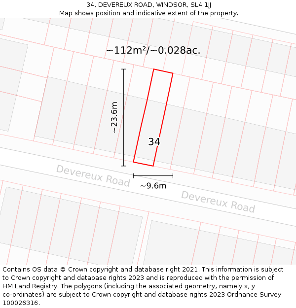 34, DEVEREUX ROAD, WINDSOR, SL4 1JJ: Plot and title map