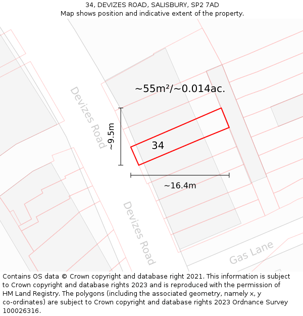34, DEVIZES ROAD, SALISBURY, SP2 7AD: Plot and title map