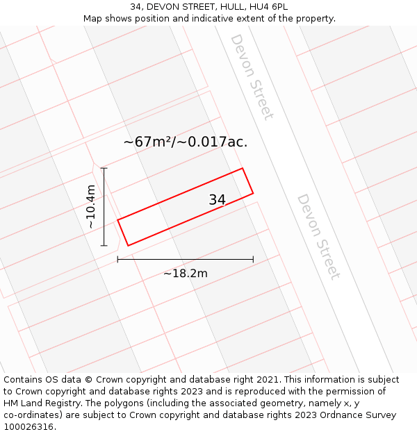 34, DEVON STREET, HULL, HU4 6PL: Plot and title map