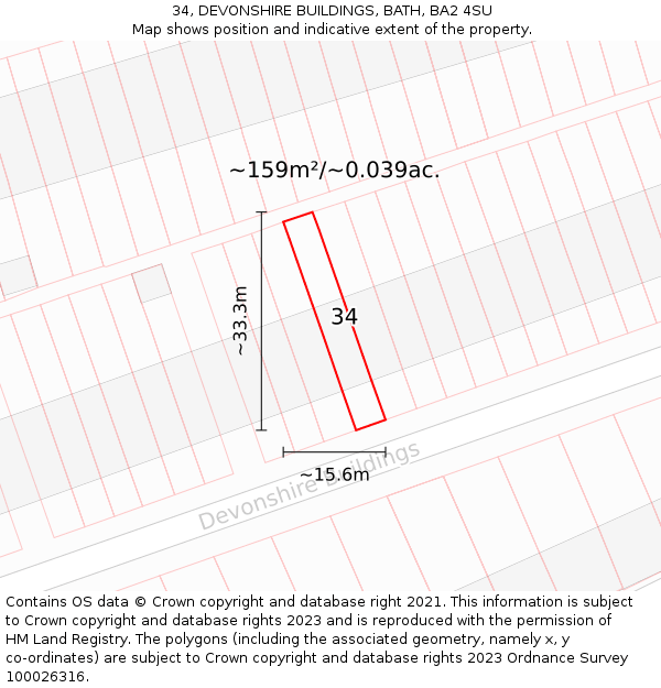 34, DEVONSHIRE BUILDINGS, BATH, BA2 4SU: Plot and title map