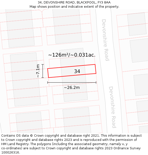 34, DEVONSHIRE ROAD, BLACKPOOL, FY3 8AA: Plot and title map