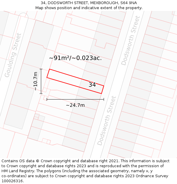 34, DODSWORTH STREET, MEXBOROUGH, S64 9NA: Plot and title map