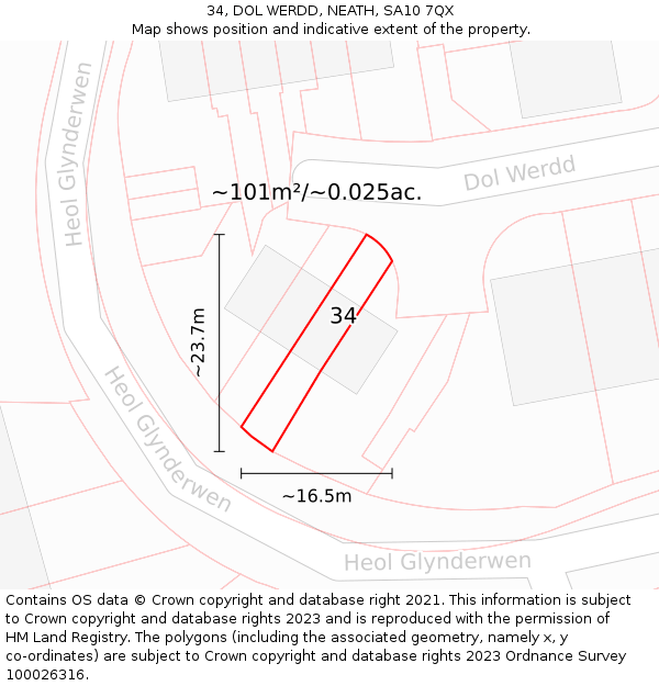 34, DOL WERDD, NEATH, SA10 7QX: Plot and title map
