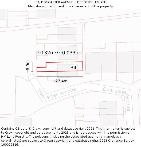 34, DONCASTER AVENUE, HEREFORD, HR4 9TE: Plot and title map